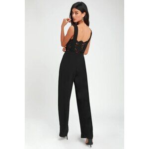 Lulus Kiska Black Lace Wide-Leg Jumpsuit | S